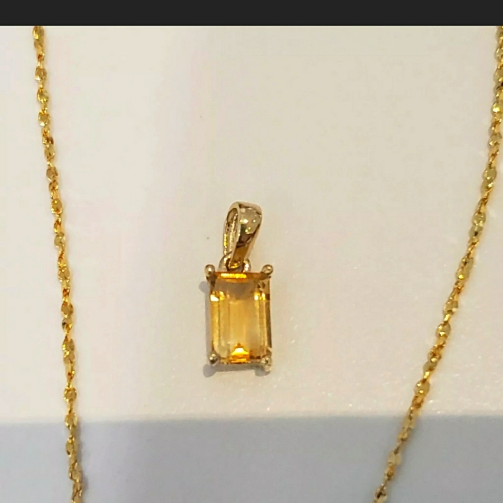 10kt gold pendant citrine w/ gold plated over sterling silver 18 inch chain